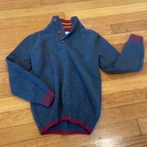 Hope & Henry boys gray sweater size small w/red collar, button detail on collar